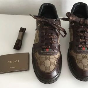 men's gucci beige and brown lace up sneakers